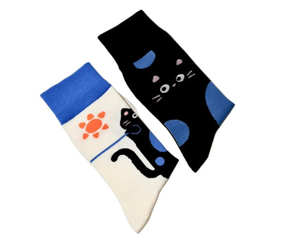 Black Cat Mismatched Socks – Unisex Trendy Design